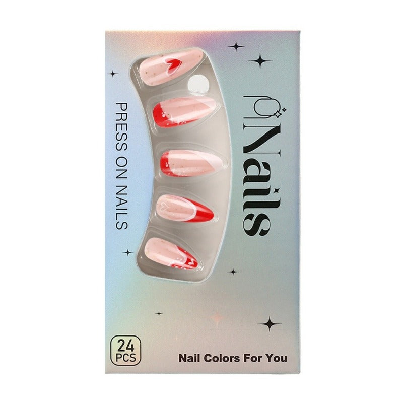 Wholesale 24 Pieces/box Valentine's Day Red Heart Glitter Nails Kits Nail Stickers ACC-NS-MiKe024