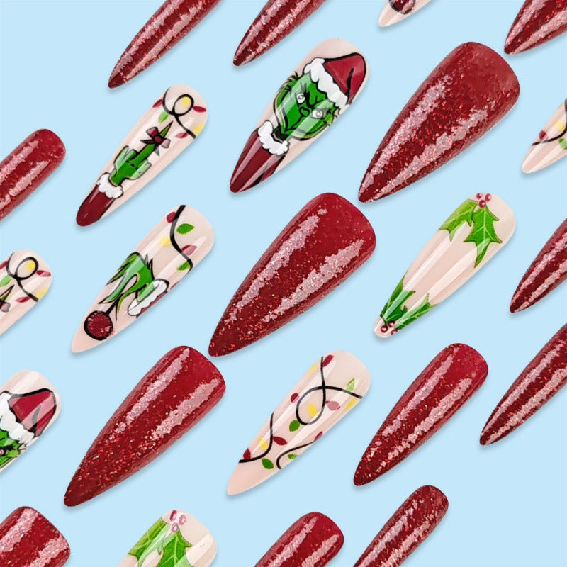 Wholesale 24 Pieces/box Christmas Cartoon Green Nails Kits Nail Stickers ACCVIP-NS-QXJ001