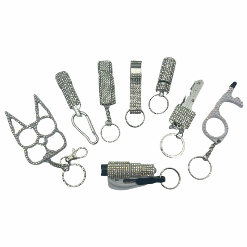 Wholesale 8pcs/set Pattern Diamond Outdoor Keychain Set Jewelry Accessories Keychain Pendant ACCHW-KC-KaBiao021