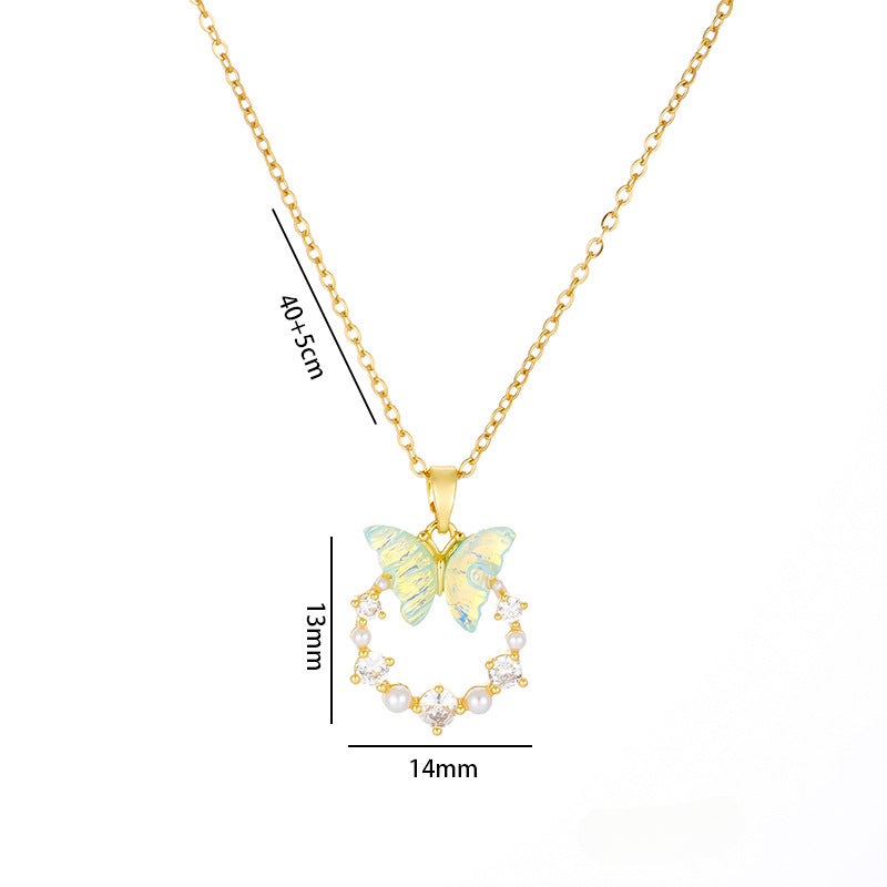 Wholesale Non-fading Colorful Butterfly Titanium Steel Necklaces ACC-NE-NaBao005