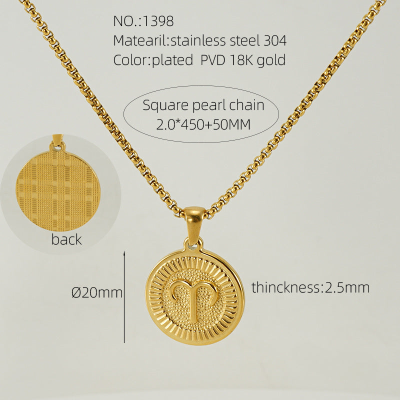 Wholesale Zodiac Necklace 18K Pendant Clavicle Chain Stainless Steel Choker Necklace Constellation Necklace ACC-NE-ZhongYao001