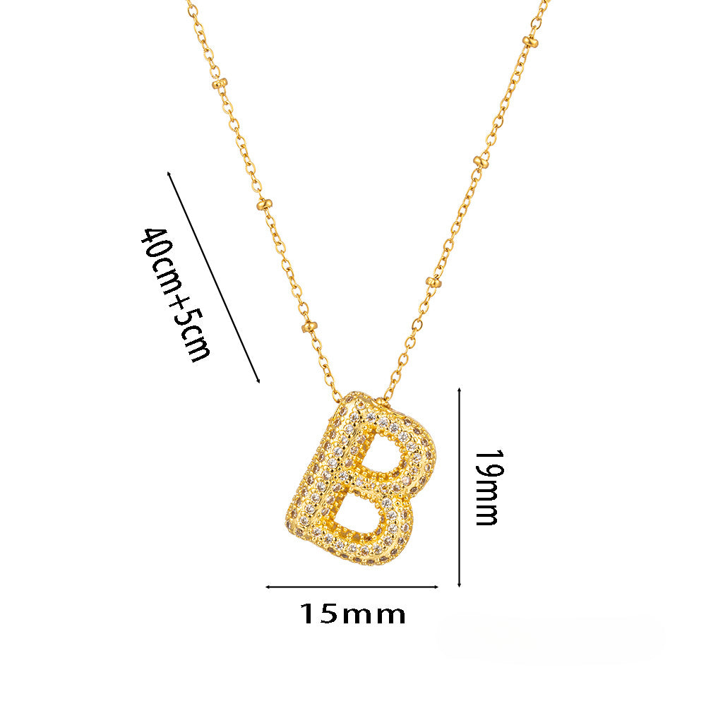 Wholesale Rock Sugar Zircon English Letter Necklace Titanium Steel Necklace ACC-NE-NaBao001