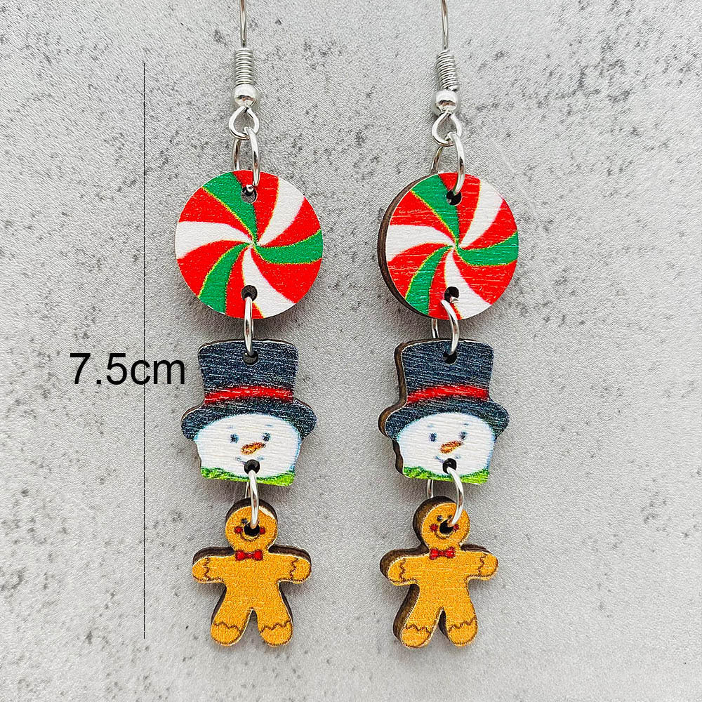 Wholesale Christmas Snowman Santa Claus Gift Wood Earrings ACC-ES-ChenY076