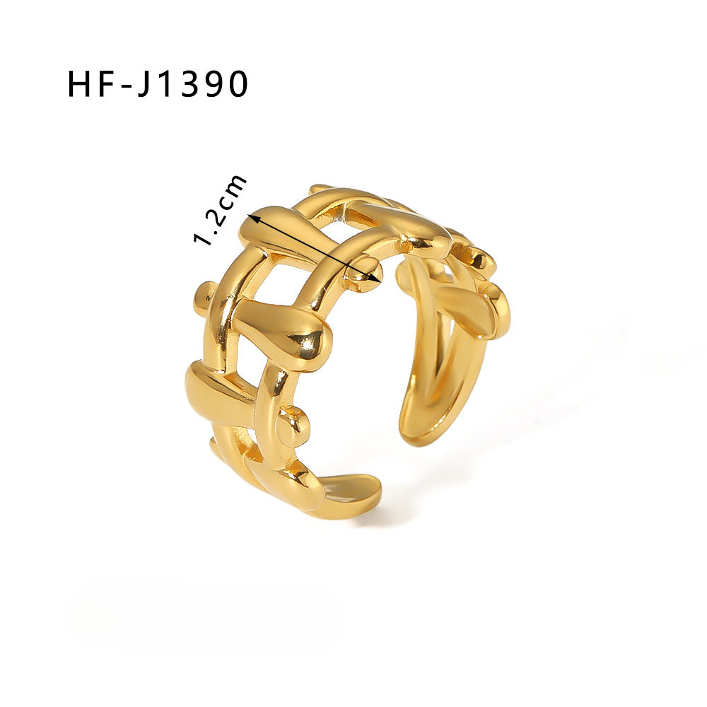 Wholesale Leaf Geometric Hollow Flower 18k Gold Plated Snake Shaped Titanium Steel Ring Stainless Steel ACC-RS-Xiny002