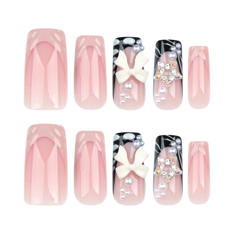 Wholesale 24 Pieces/box Bow Pearl Pattern Press-on Nails Kits Nail Stickers ACC-NS-LeFan109
