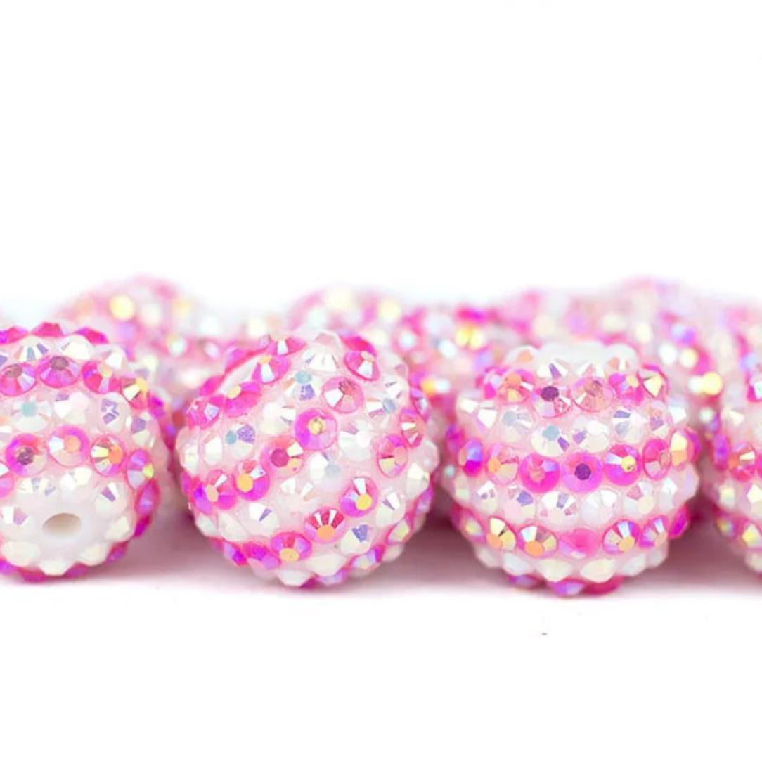 Wholesale 5pcs Pink and White 20MM Rhinestone Acrylic Beads ACC-BDS-NiJia045