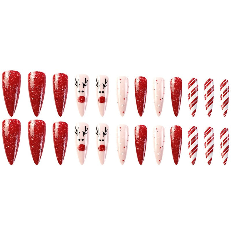 Wholesale 24 Pieces/box Christmas Pink Elk Nails Kits Nail Stickers ACC-NS-QXJ026