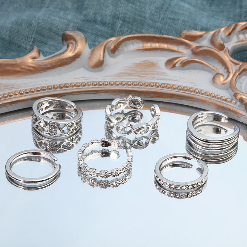 Wholesale exaggerated diamond hollow heart ring set