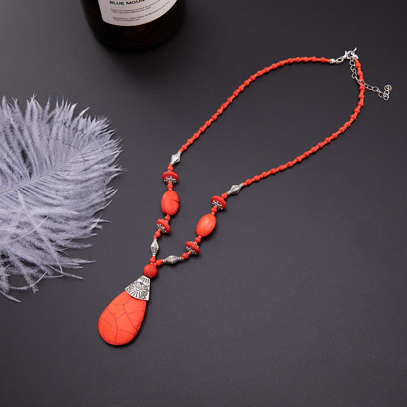 Wholesale Bohemian Turquoise Water Drop Pendant Necklace,  Fashion Jewelry Accessory for Everyday Gift or Resale