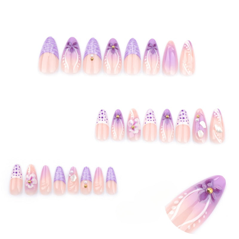 Wholesale 24 Pieces/box Purple Flower Nails Kits Nail Stickers ACC-NS-LeFan181