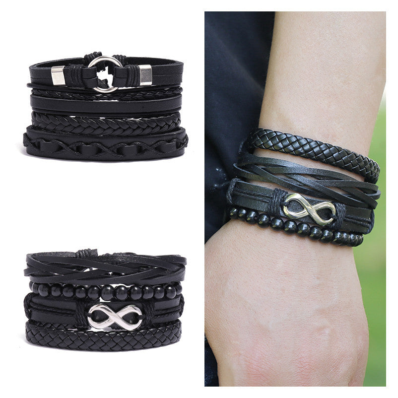 Wholesale Handmade Braided Men's Leather Bracelet Multilayer Bracelet Set ACC-BT-Saih017
