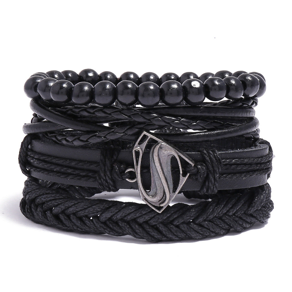 Wholesale Handmade Braided Men's Leather Bracelet Multilayer Bracelet Set ACC-BT-Saih017