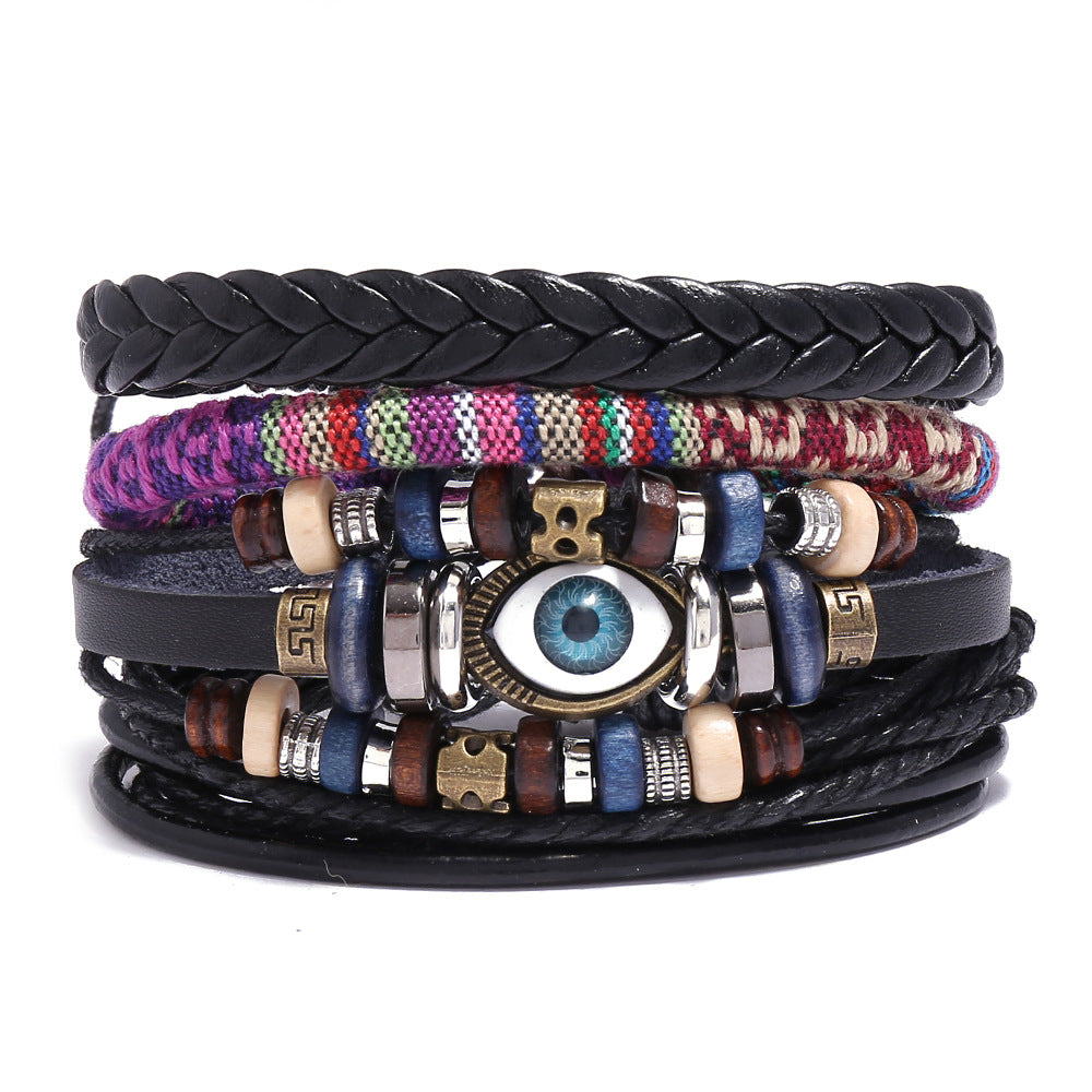 Wholesale Handmade Braided Men's Leather Bracelet Multilayer Bracelet Set ACC-BT-Saih017