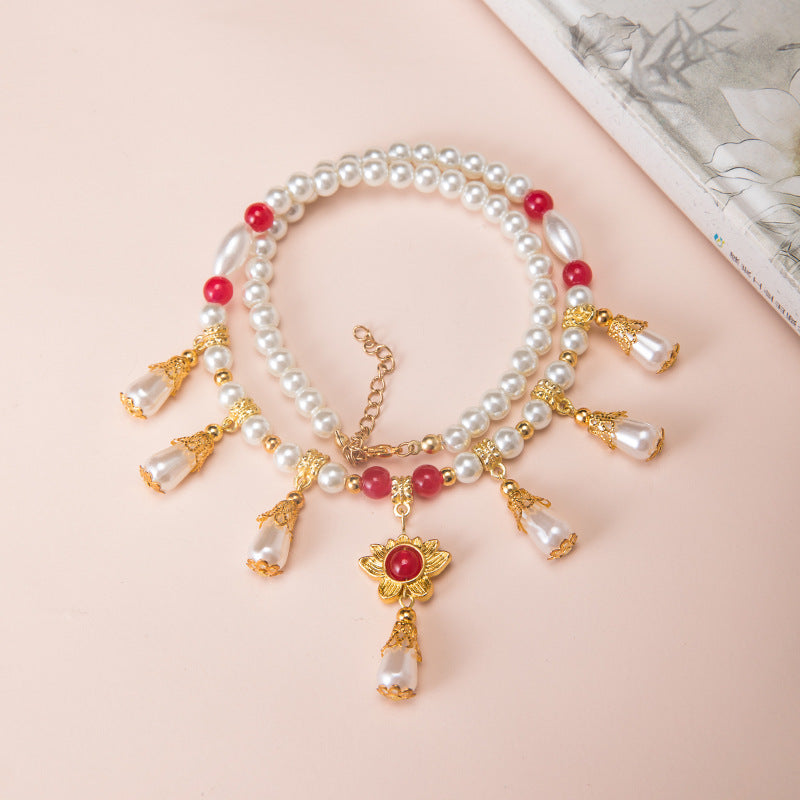 Wholesale Chinese Hanfu Tassel Necklace Multi-layer Colored Glaze Pendant Fashion Accessory Everyday Gift