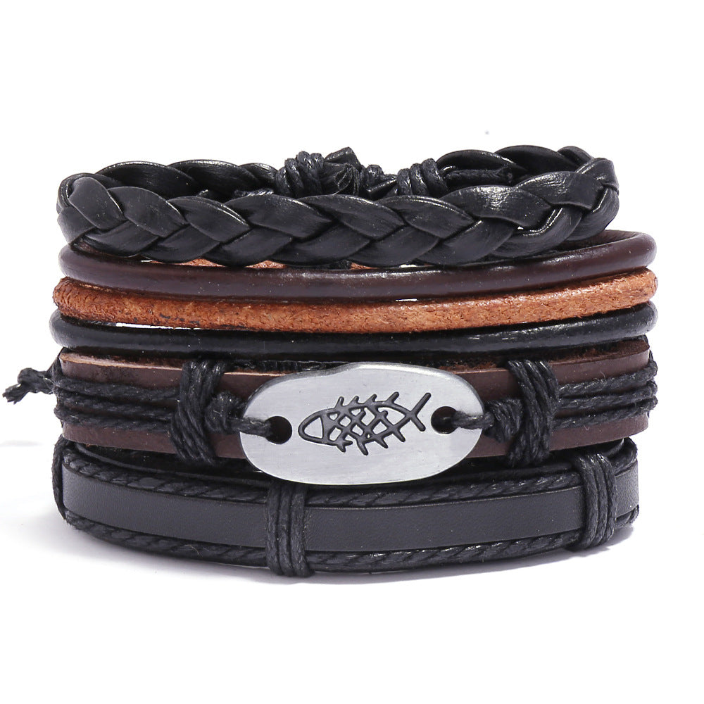 Wholesale Handmade Braided Men's Leather Bracelet Multilayer Bracelet Set ACC-BT-Saih017