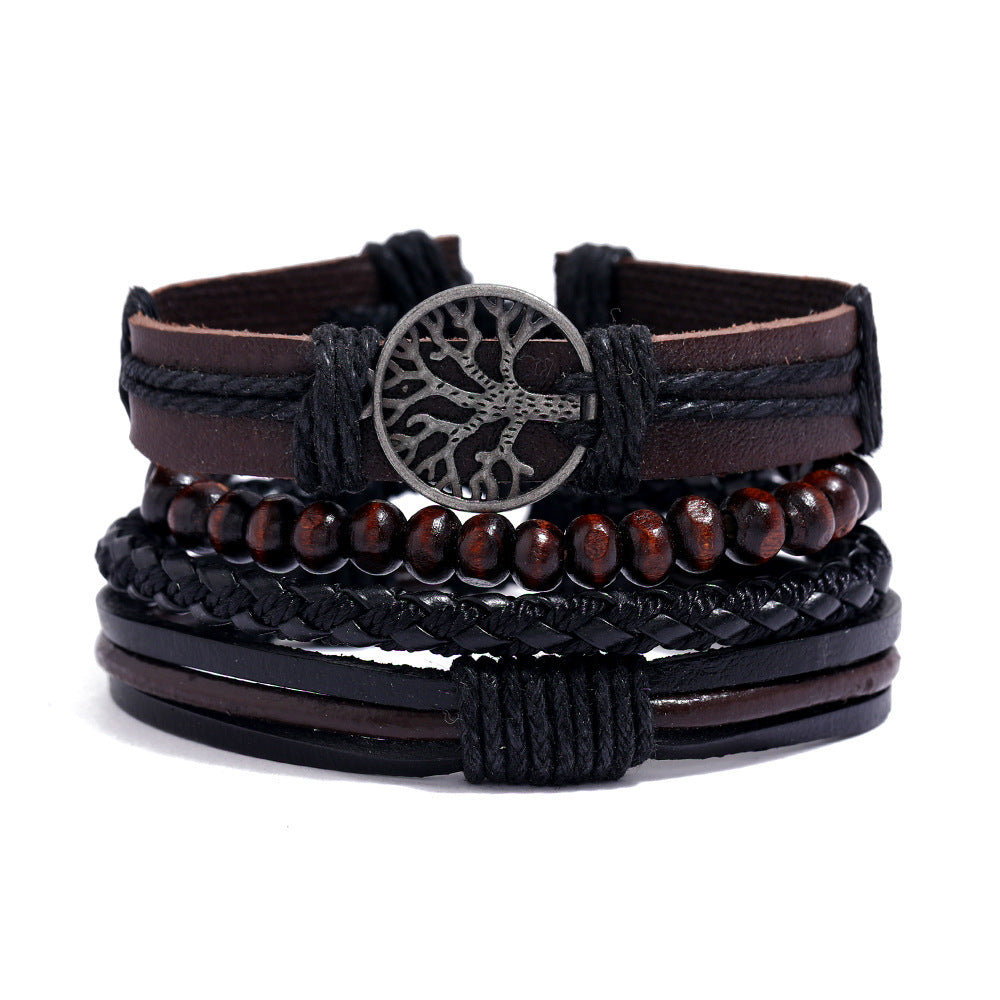 Wholesale Handmade Braided Men's Leather Bracelet Multilayer Bracelet Set ACC-BT-Saih017