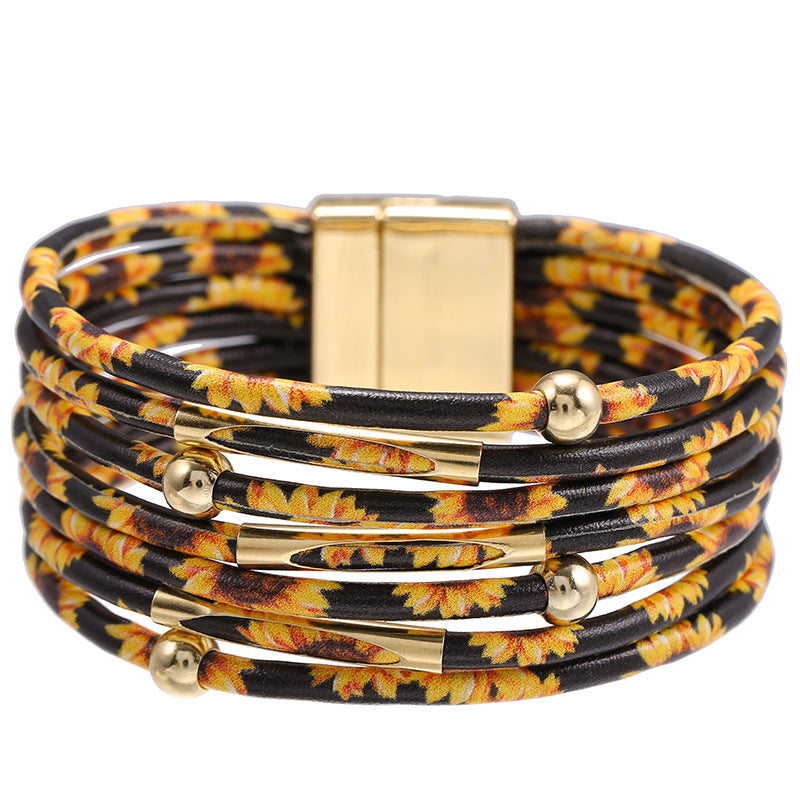 Wholesale Alloy Leopard Print Magnet Buckle Leather Bracelets Layered Bracelet Set ACC-BT-Zhany001
