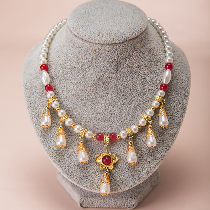 Wholesale Chinese Hanfu Tassel Necklace Multi-layer Colored Glaze Pendant Fashion Accessory Everyday Gift
