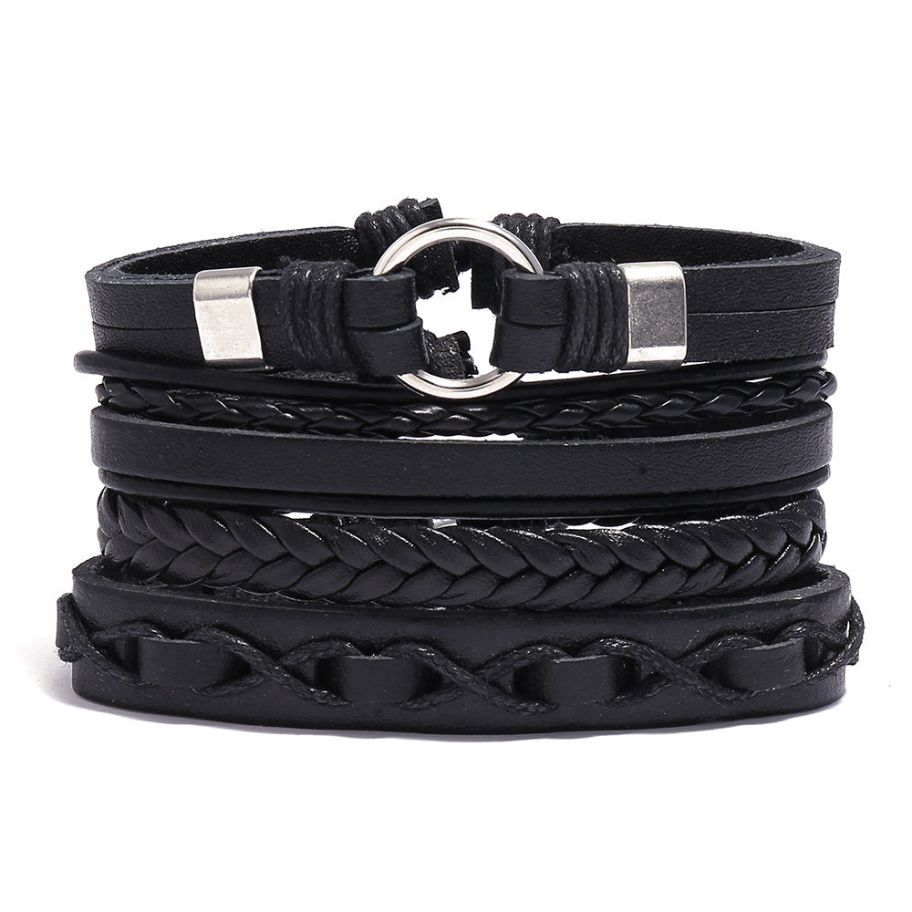 Wholesale Handmade Braided Men's Leather Bracelet Multilayer Bracelet Set ACC-BT-Saih017