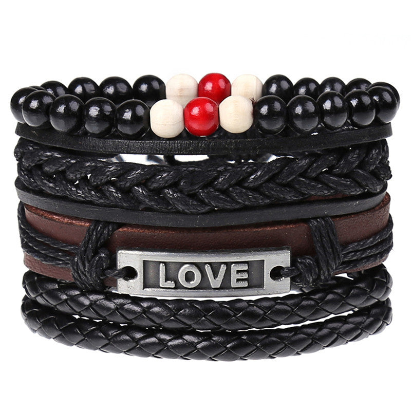 Wholesale Handmade Braided Men's Leather Bracelet Multilayer Bracelet Set ACC-BT-Saih017
