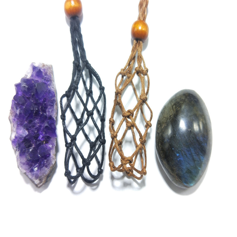 Wholesale Mesh Bag Braided Necklace Pendant Adjustable Vintage Rope Crystal ACC-NE-Nius003