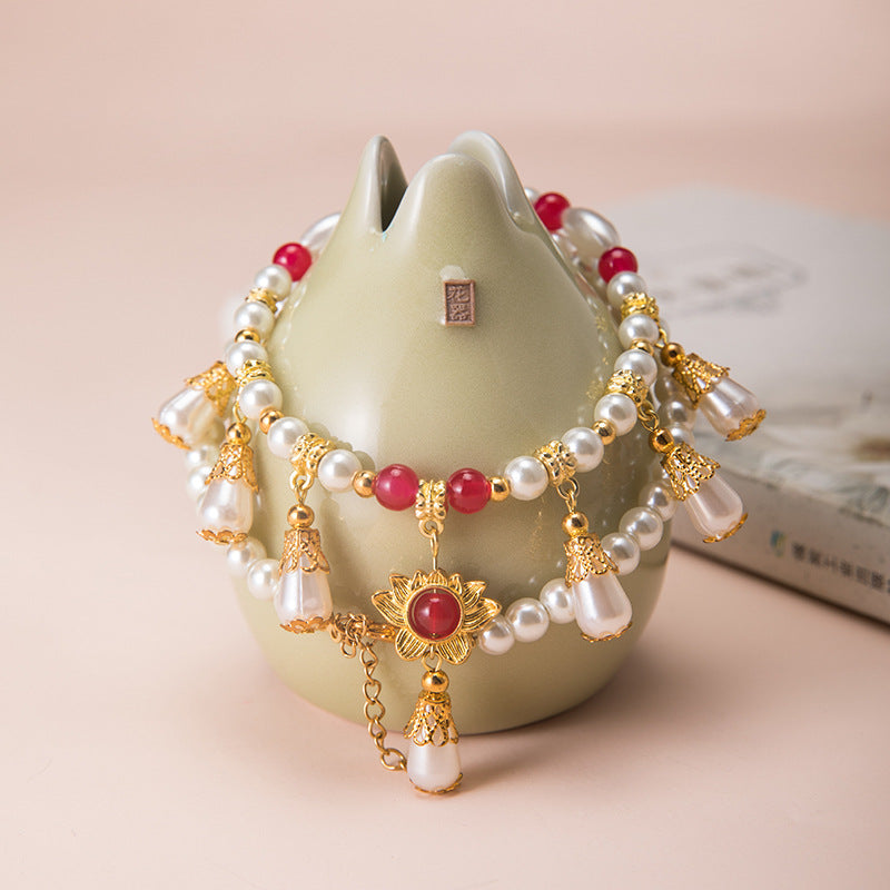 Wholesale Chinese Hanfu Tassel Necklace Multi-layer Colored Glaze Pendant Fashion Accessory Everyday Gift