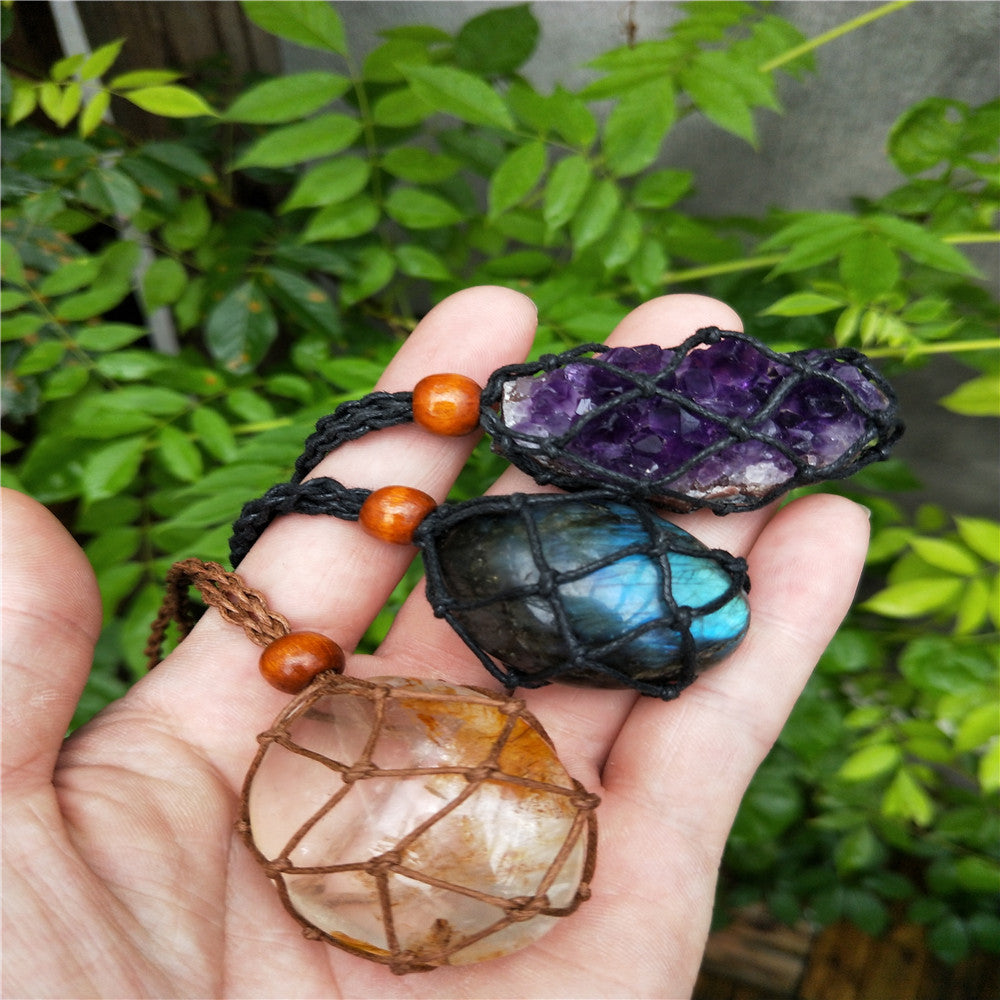 Wholesale Mesh Bag Braided Necklace Pendant Adjustable Vintage Rope Crystal ACC-NE-Nius003