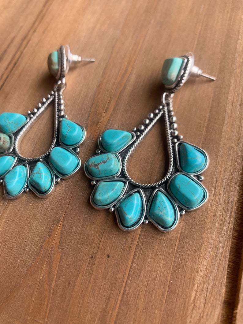 Wholesale Retro Style Drop Turquoise Earrings Exaggerated Design Everyday Wear Fashion Accessory