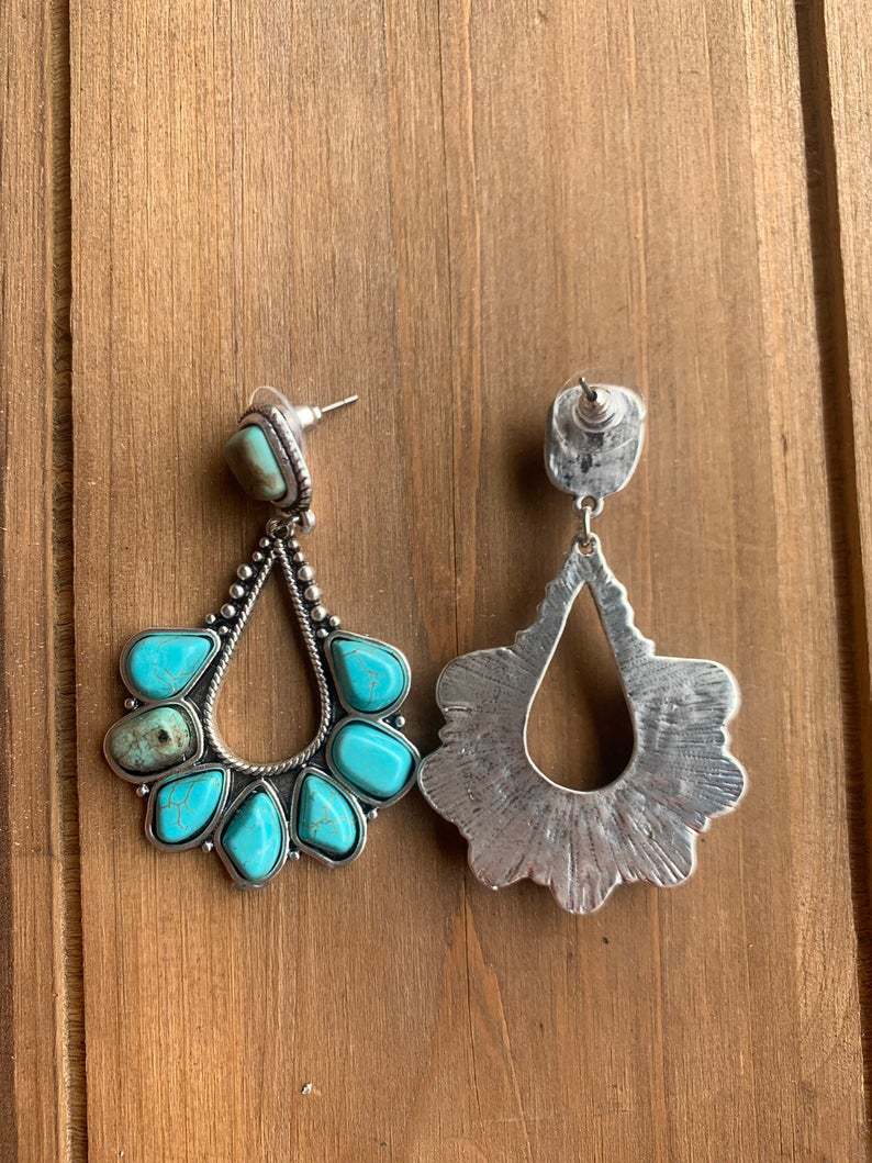 Wholesale Retro Style Drop Turquoise Earrings Exaggerated Design Everyday Wear Fashion Accessory