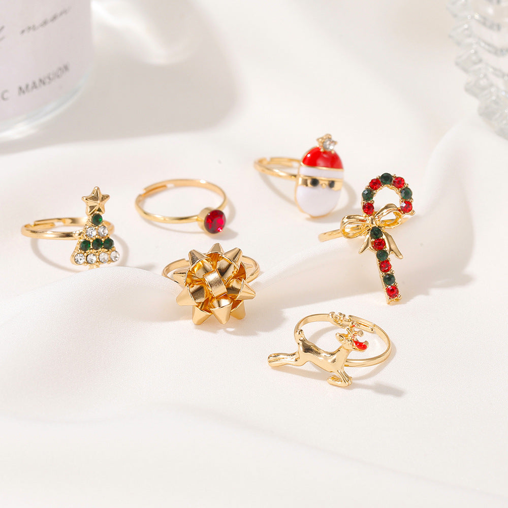 Wholesale Christmas Tree Ring Set 6-Piece Adjustable Stackable Rings Jewelry Accessory