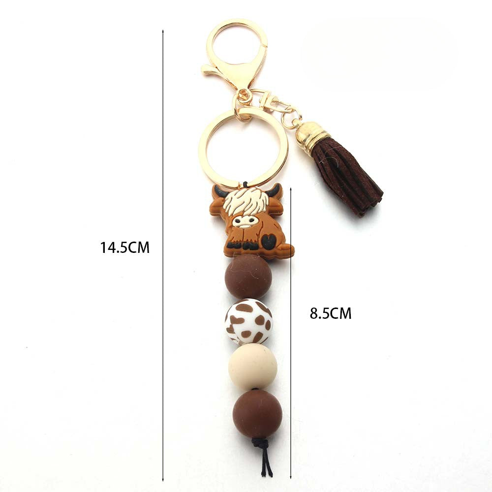 Wholesale Cartoon West Highland Cow Silicone Beaded Keychain ACC-KC-JinAn002