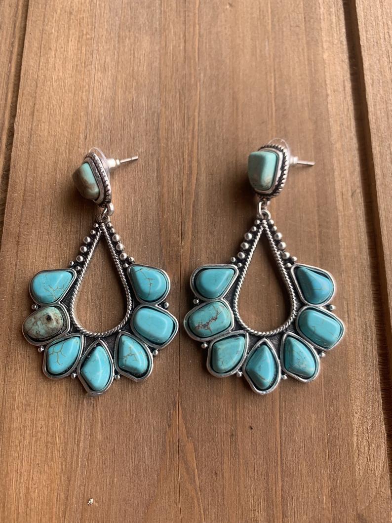 Wholesale Retro Style Drop Turquoise Earrings Exaggerated Design Everyday Wear Fashion Accessory