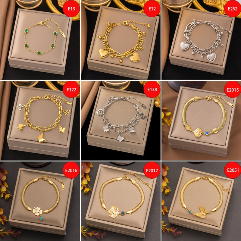 Wholesale Multi-layer Stainless Steel Round Beads Love Heart Titanium Steel Bracelet ACC-BT-Qinji004