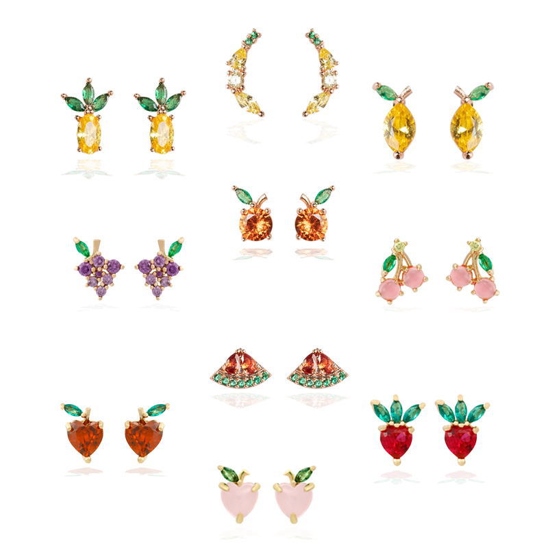 Wholesale Colored Zircon Fruit Copper Earrings ACC-ES-WuBen002