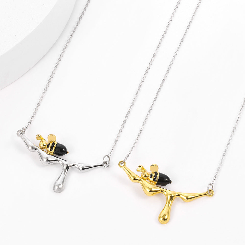 Wholesale  bee necklace inlaid agate fashion Silver Necklaces