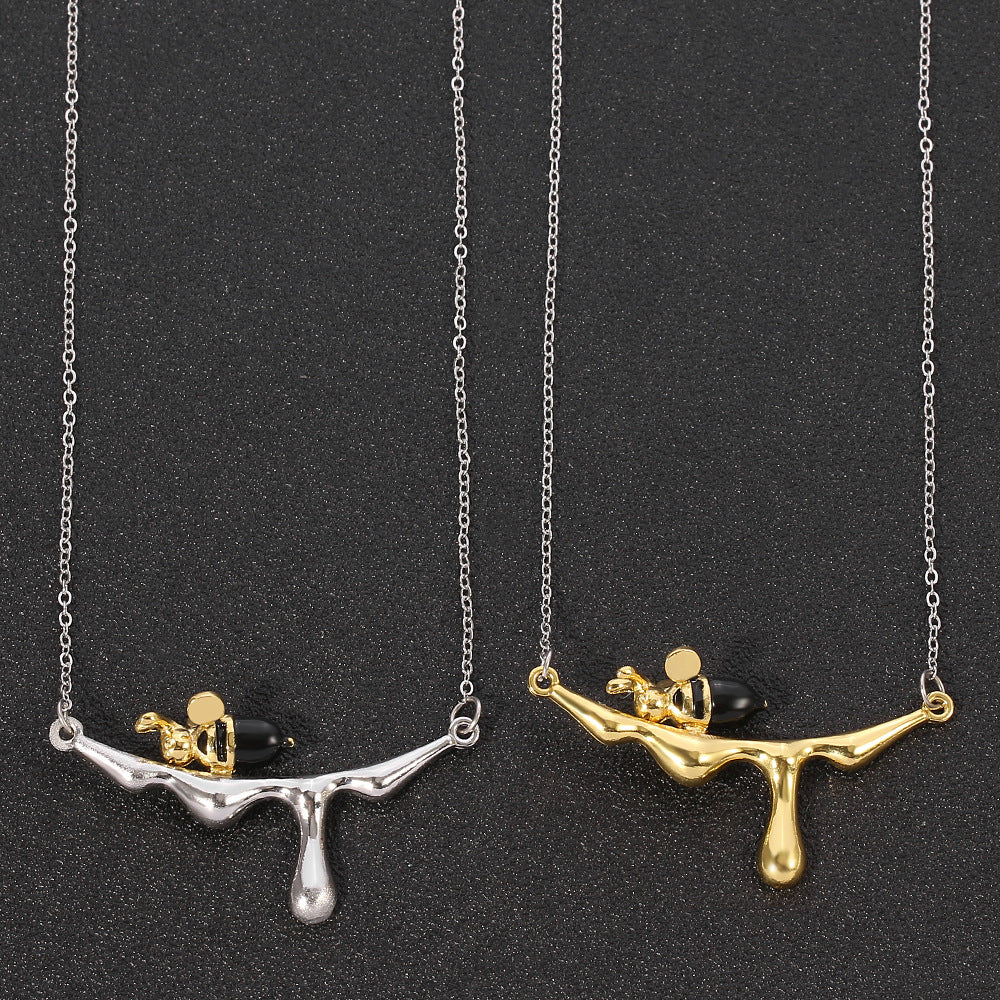 Wholesale  bee necklace inlaid agate fashion Silver Necklaces