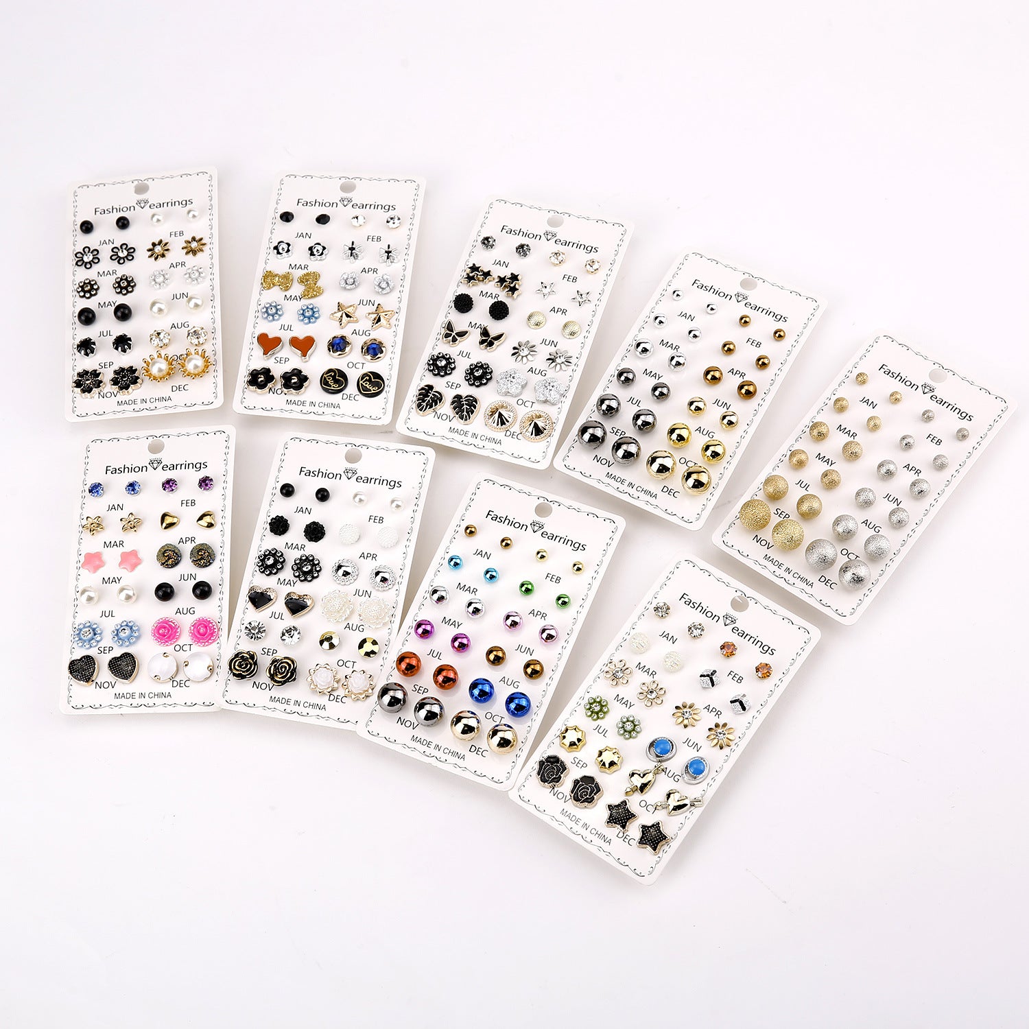 Wholesale 12pcs/set Mixed Color Round Rhinestone Crystal Flowers Earrings Set