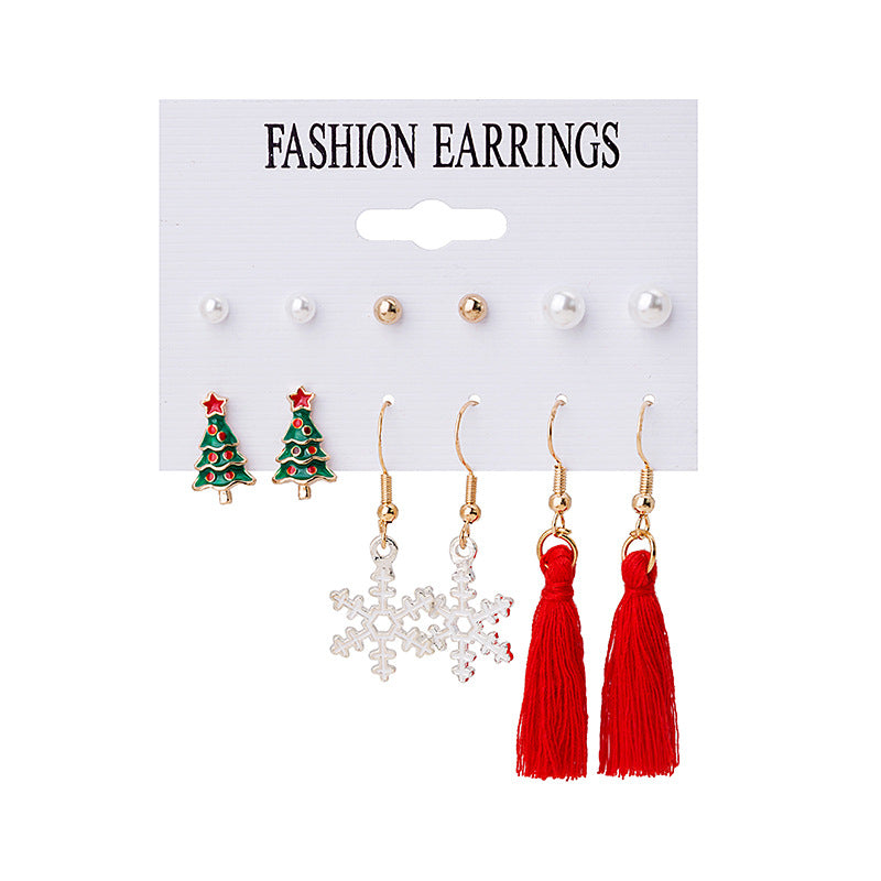 Wholesale Christmas 925 Silver Needle 6 Pairs of Elk Christmas Tree Earrings ACC-ES-DingZhou005