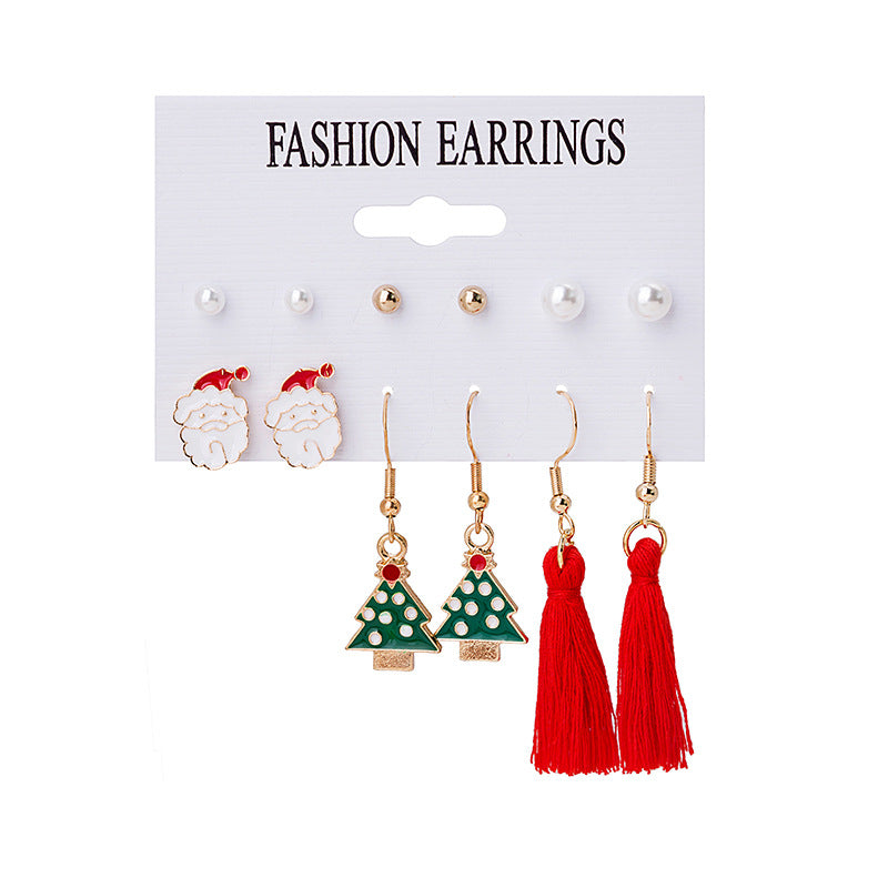 Wholesale Christmas 925 Silver Needle 6 Pairs of Elk Christmas Tree Earrings ACC-ES-DingZhou005