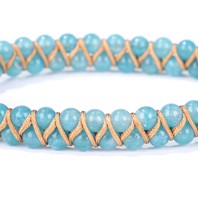 Wholesale Handmade Woven Double Layer Aquamarine Bracelet