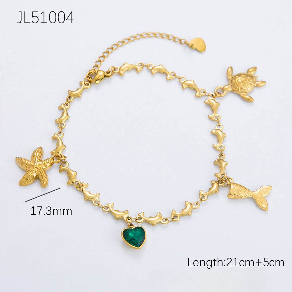 Wholesale Stainless Steel Turtle Shell Pendant 18K Gold Anklets ACC-AS-YuHui002