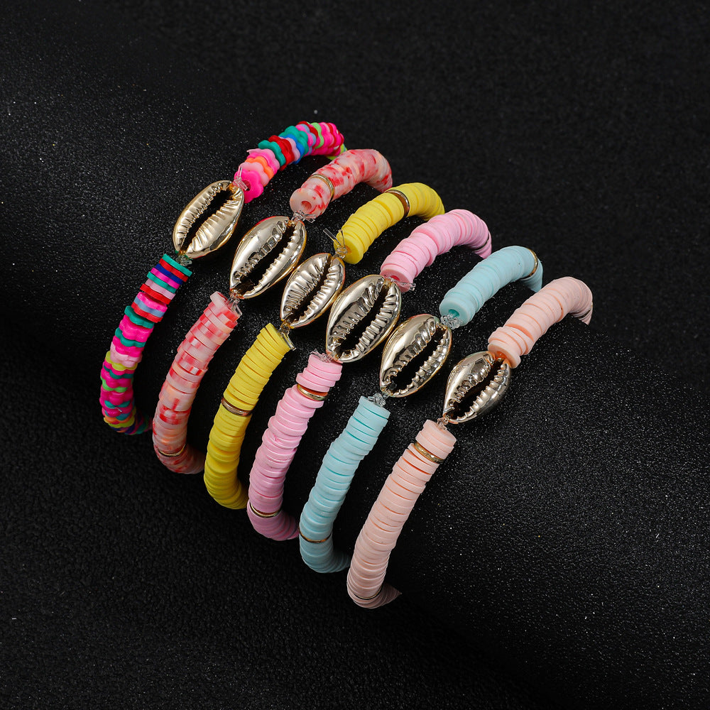 Wholesale  Bohemian Ocean  Metal Shell Bracelet Beach Colorful Soft Ceramic Bracelet