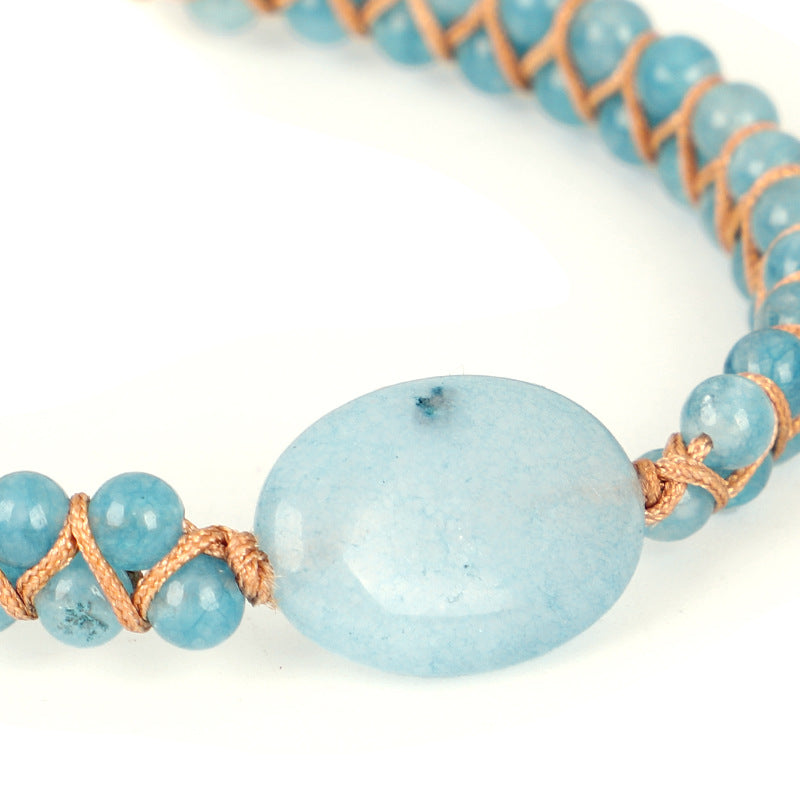 Wholesale Handmade Woven Double Layer Aquamarine Bracelet