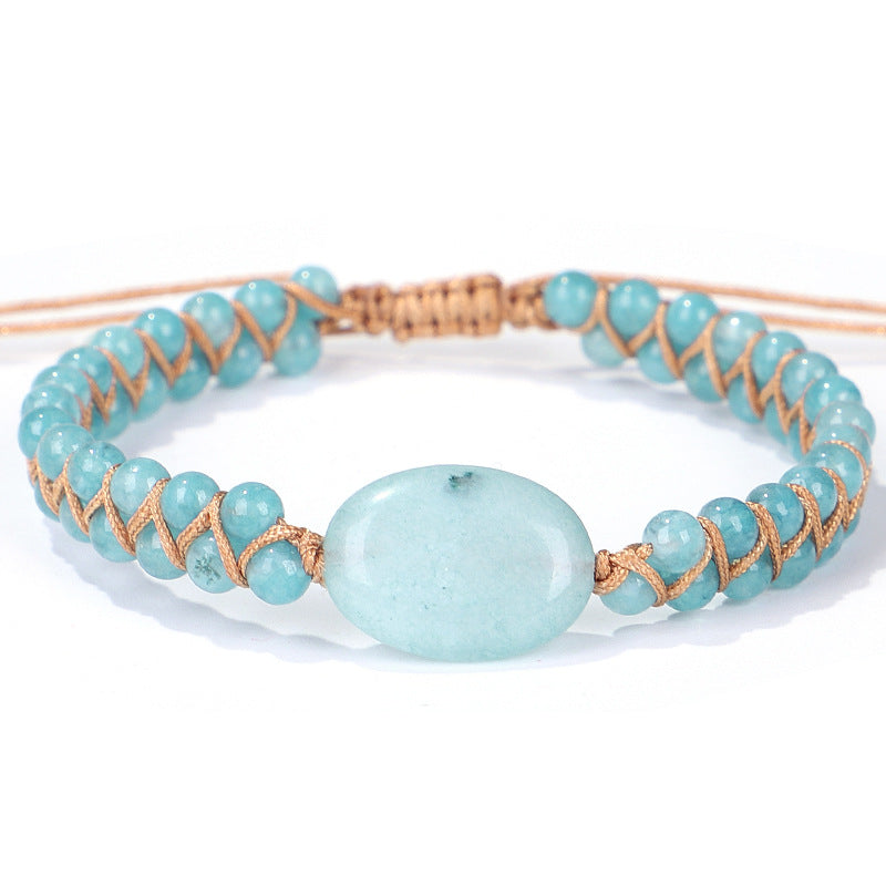 Wholesale Handmade Woven Double Layer Aquamarine Bracelet