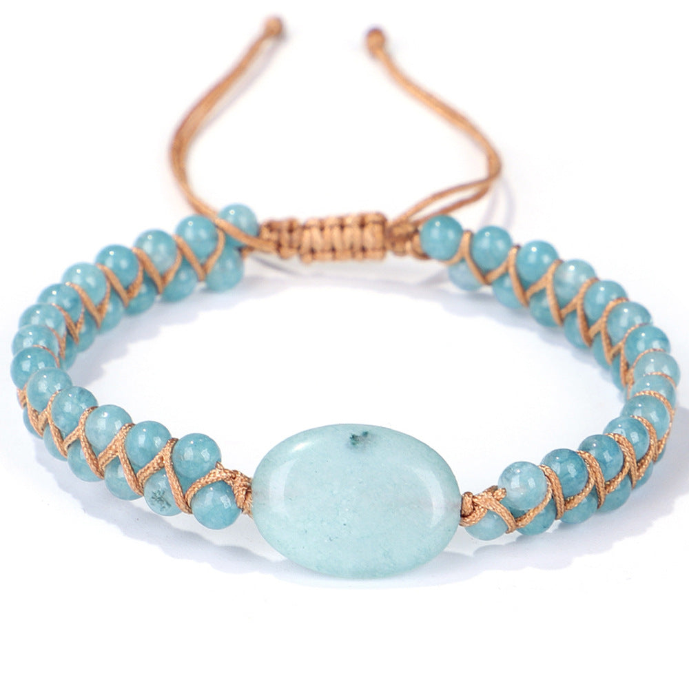Wholesale Handmade Woven Double Layer Aquamarine Bracelet