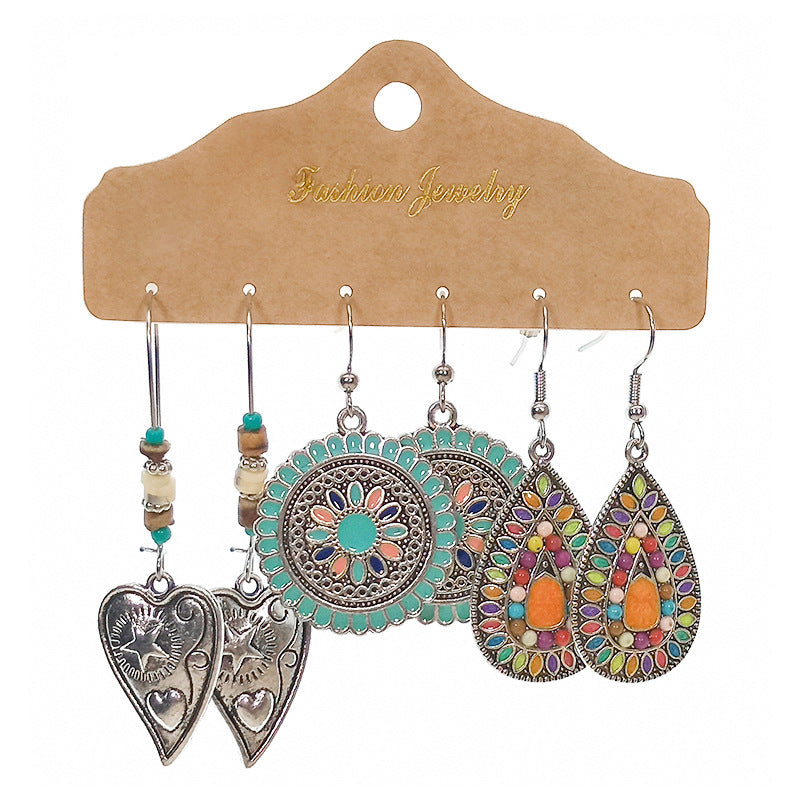 Wholesale Retro Ethnic Round Metal Tassel Earrings Set Fashion Accessory
