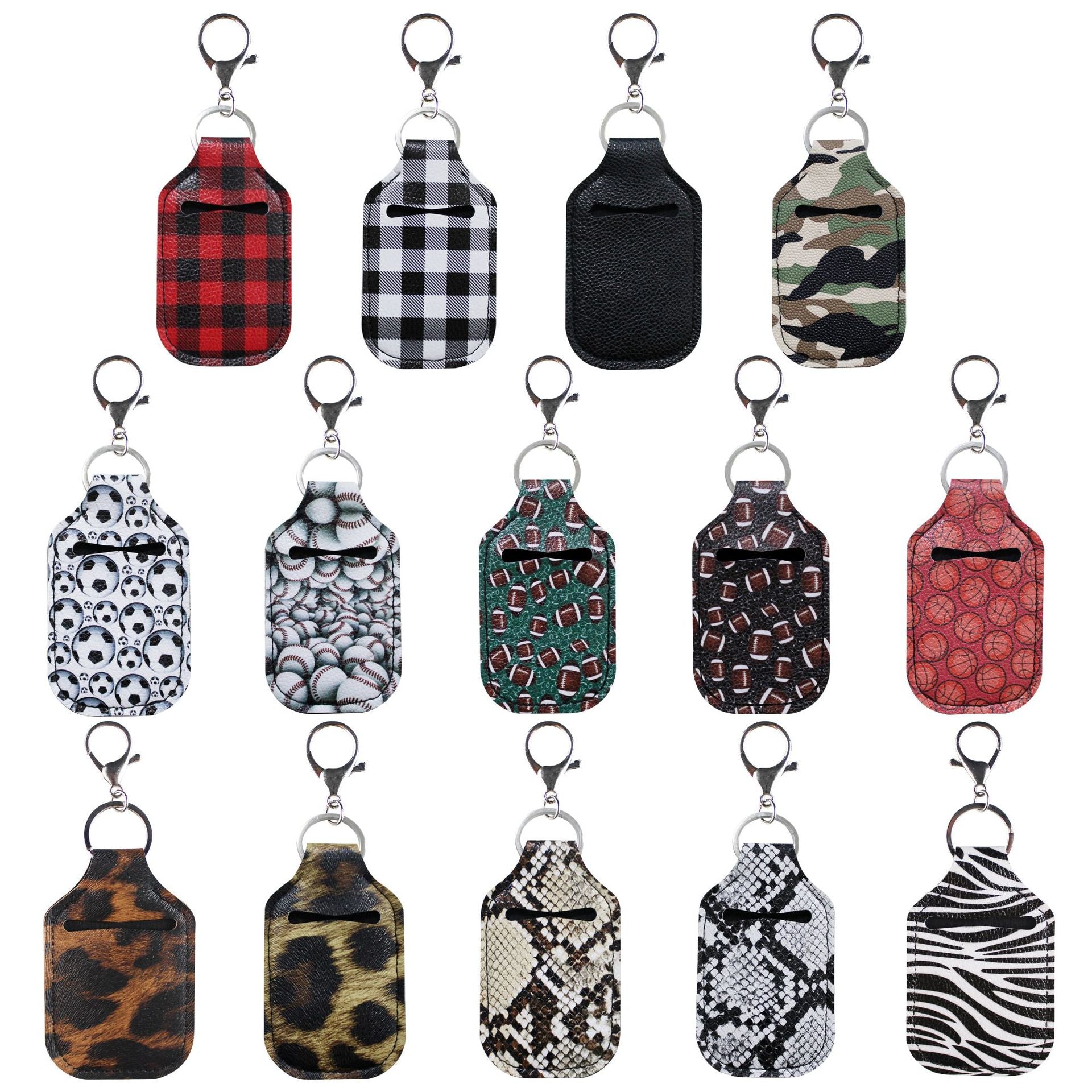 Wholesale Leopard Print Black and Red Plaid Hand Sanitizer Leather Case Keychain