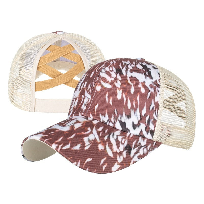 Wholesale Western Style Aztec Cow Print Leopard Mesh Cap Ponytail Cap Baseball Cap Hat ACC-HT-RongZhao005