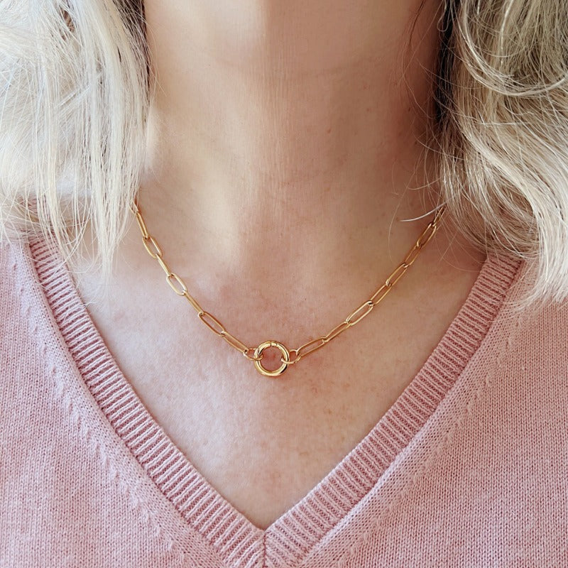 Wholesale Stainless Steel Paper Clip Circle Clavicle Necklaces ACC-NE-MS034