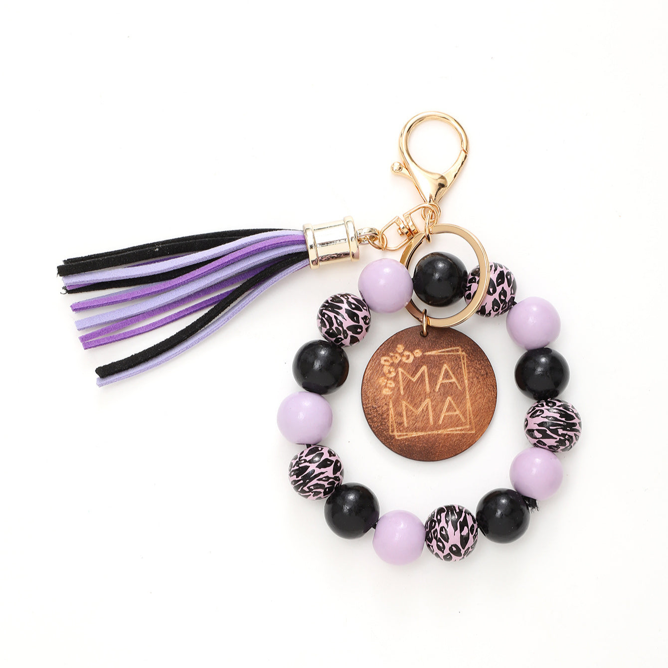 Wholesale Colorful Tassel Aztec Wood Chip Wooden Beads Beaded Wristlet Keychain ACC-KC-YTian024